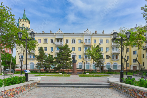Foto Pushkin Square in the Astrakhan city center, Astrakhan region of Russia