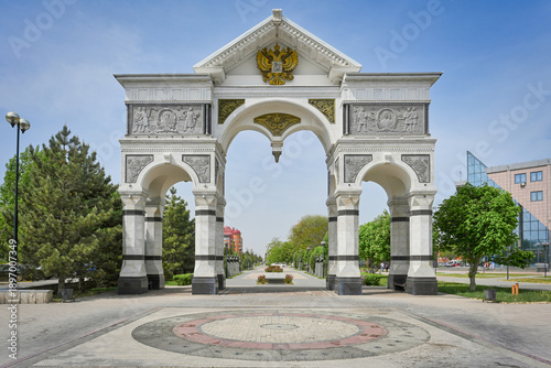 фотографія Triumphal Arch square in Astrakhan city, Astrakhan region of Russia