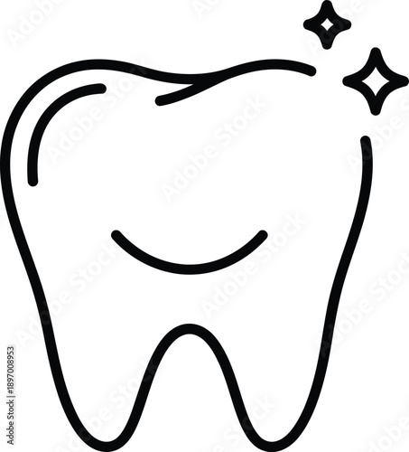 Clean shining tooth outline icon for dental care and oral hygiene concept