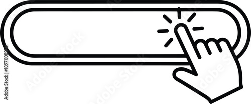 Cursor hand clicking on a toggle switch or button outline icon, simple black and white line art graphic