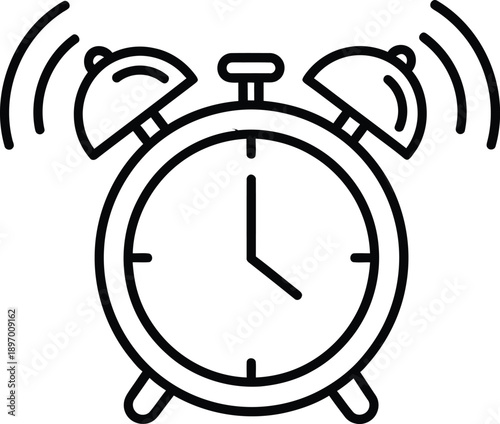 Alarm clock ringing icon outline vector illustration of time management and waking up