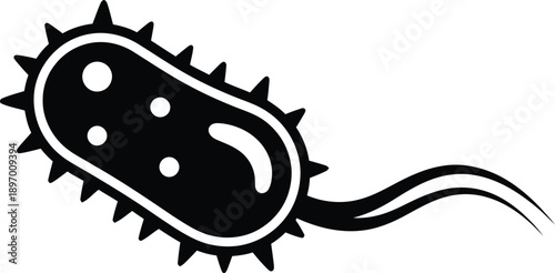 Black icon of a bacterium with flagellum and spikes
