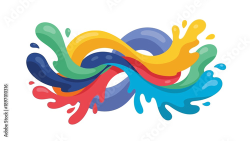 Colorful Paint Splashes and Swirling Ribbons.