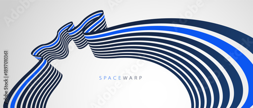 Lines in perspective look like bent ribbon graphic design, vector abstract background with curved stripes in distorted perspective, futuristic surreal op art.