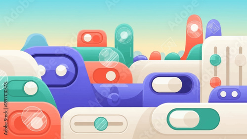 Colorful UI Controls and Buttons Illustration.