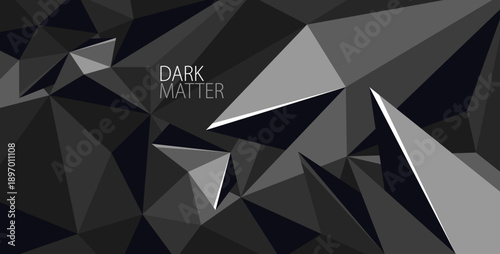 Low poly dark vector abstract background, 3D polygonal fractal wallpaper in dark monochrome greyscale colors, geometric surface of triangular structure.