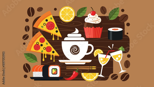 Food and Drink Illustration with Coffee Cup.