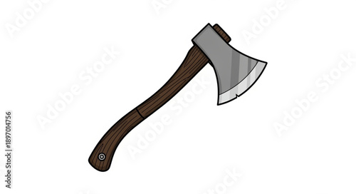 Axe tool with wooden handle and metal head illustration.