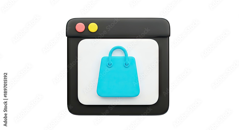 Fototapeta premium 3D Shopping Bag Icon in a Browser Window