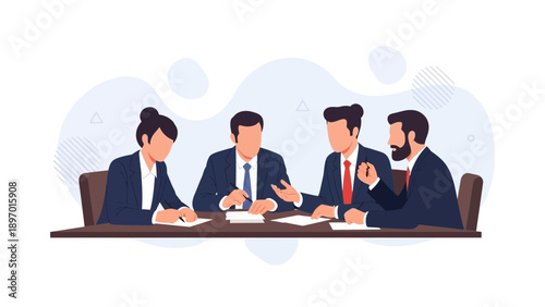 Business Meeting: Team Collaboration and Discussion at a Boardroom Table