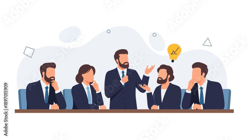 Business Meeting: Team Collaboration and Brainstorming Session with Idea Lightbulb