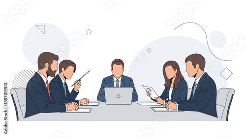 Business Meeting: Team Collaboration and Discussion in Modern Office