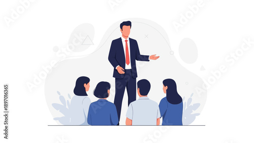 Business Leader Speaking to Team in Modern Office Presentation