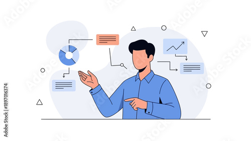Business Analyst Explaining Growth Strategy with Charts and Diagrams