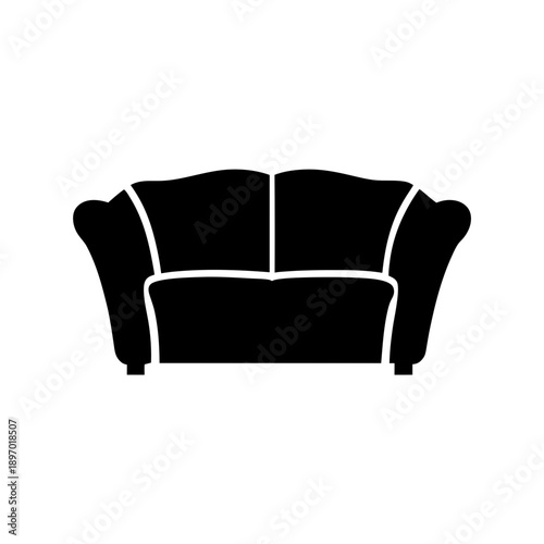 Modern black sectional sofa flat design vector illustration isolated on white background