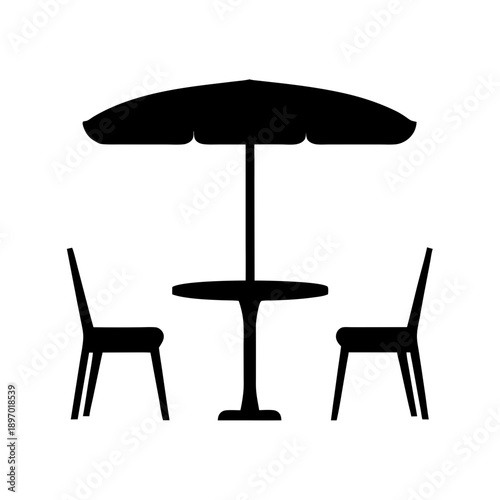 Minimalist outdoor dining set with umbrella flat design vector illustration