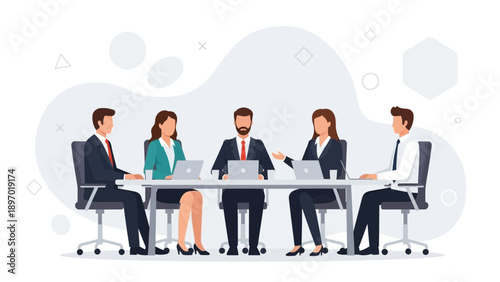 Business Meeting - Diverse Team Collaborating Around Conference Table with Laptops