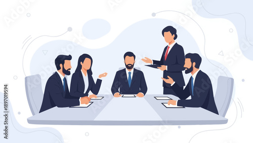 Business meeting in a modern office with diverse team discussing strategy