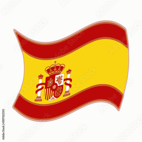 Vibrant Spanish National Flag with Red and Yellow Stripes and Traditional Coat of Arms Emblem Waving in a Gentle Breeze