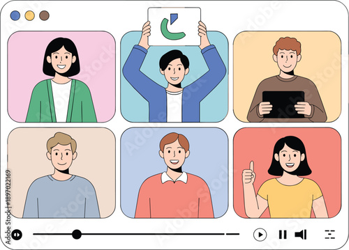 Diverse team members meeting online in virtual conference call for remote work collaboration and digital communication modern illustration of business professionals in video call for corporate present