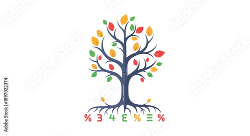 Conceptual Data Tree Vector Illustration: Growth, Foundation, and Financial Metrics symbolized in the Roots