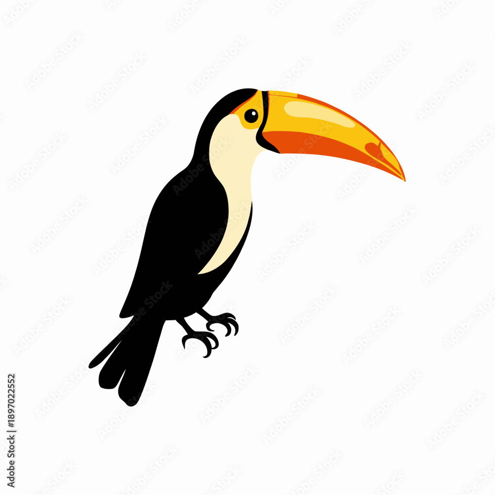 Obraz premium Vibrant Illustration of a Colorful Toucan with a Distinctive Large Beak and Striking Plumage Set Against a Clean White Background