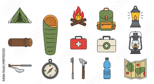 Camping Gear and Outdoor Adventure Equipment Collection.