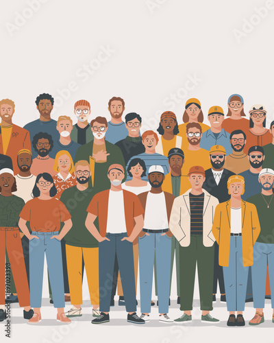 Diverse group of people standing together in solidarity unity and teamwork concept illustration for corporate diversity inclusion initiatives and community support programs multicultural workforce rep