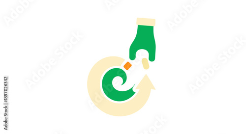 Hand Planting Seeds into Circular Growth Loop Icon. Regenerative Agriculture, Sustainable Farming Cycle, and Investment Vector.