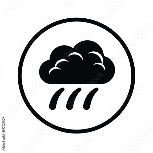 Black icon of rainy weather with cloud and raindrops in a circle
