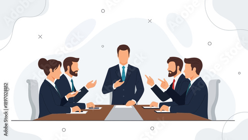 Business meeting with diverse team collaborating around conference table