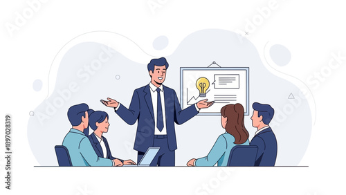 Business meeting with presentation and idea brainstorming