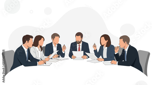 Business meeting, team discussing strategy around a table, collaboration and teamwork