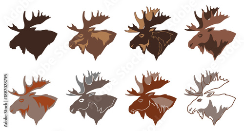 Moose head for your design, vector, color set	