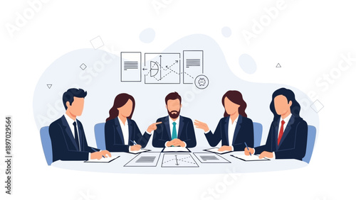 Business Meeting Team Collaboration Strategy Planning Boardroom Illustration