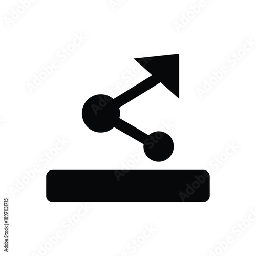 Black icon of a molecule or chemical bond with an arrow pointing upwards from a rectangular base