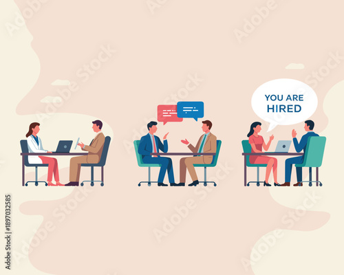 Diverse people in job interviews with successful applicant getting hired in modern office setting human resources recruitment process career opportunity concept for corporate employment and business c