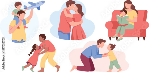 Happy family moments illustration of parents and children interacting with each other with love and care enjoying time together joyful relationships for parenting blog content family health and wellne