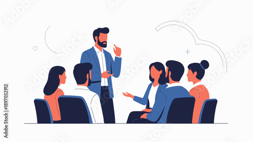 Business Meeting: Team Discussing Ideas with Leader