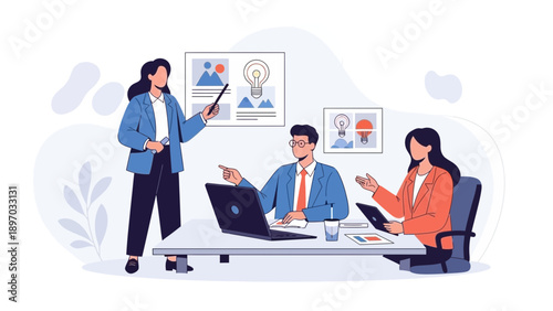 Business meeting with presentation and brainstorming ideas