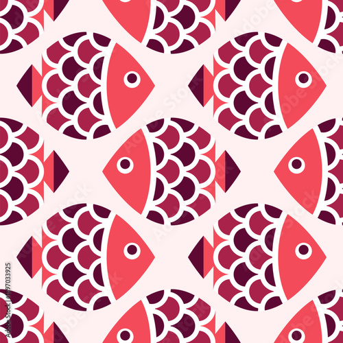 Fish seamless pattern. Sea animal background for wallpaper decoration, banners, wrapping paper, seafood restaurant. Vector illustration