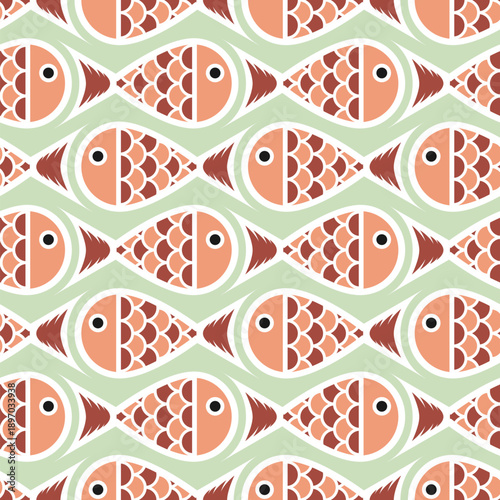 Fish seamless pattern. Sea animal background for wallpaper decoration, banners, wrapping paper, seafood restaurant. Vector illustration