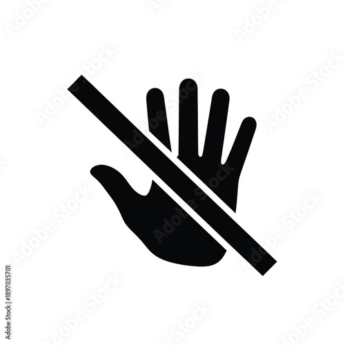 Black hand icon with diagonal line on indicating prohibition or rejection