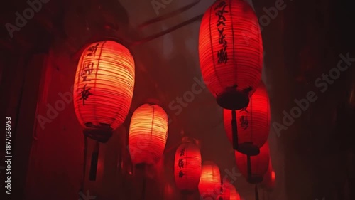 red lanterns in chinese temple background