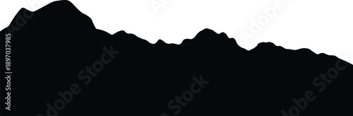 Mountain range silhouette landscape, black shadow hills and ridges, minimal nature panorama, outdoor travel scenery, abstract terrain background, vector illustration isolated