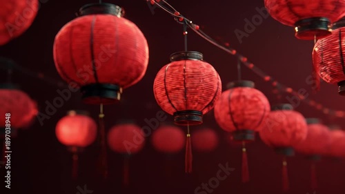 red lanterns in chinese temple background