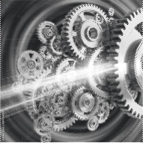 gears cogs mechanical halftone vector industry engineering hardware technical machinery metal industrial clockwork steel machine