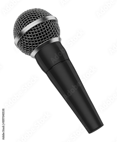 Realistic 3D Microphone with Black Handle and Silver Mesh for Studio Use