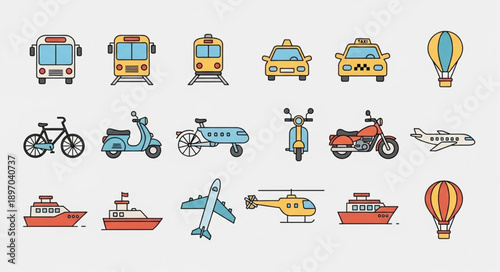Collection of diverse transportation vehicles and modes of travel.