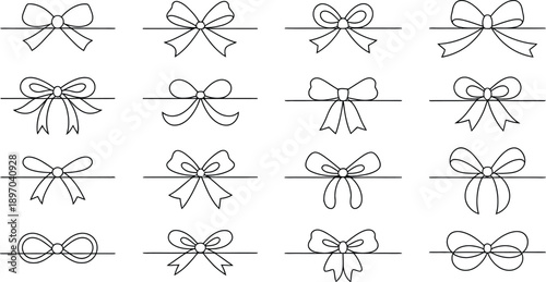 Line gift ribbon border black bow ribbons minimal outline frame sketch elegant holiday packaging festive present hand drawn isolated vector